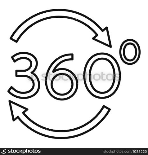 Vr brain 360 degrees icon. Outline vr brain 360 degrees vector icon for web design isolated on white background. Vr brain 360 degrees icon, outline style