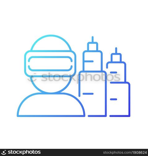VR for project planning gradient linear vector icon. Virtual reality simulation. Computer technology. Engineering. Thin line color symbol. Modern style pictogram. Vector isolated outline drawing. VR for project planning gradient linear vector icon