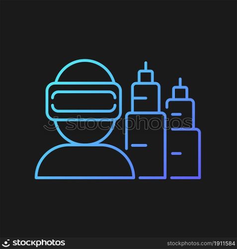 VR for project planning gradient vector icon for dark theme. Virtual reality simulation. Computer technology. Thin line color symbol. Modern style pictogram. Vector isolated outline drawing. VR for project planning gradient vector icon for dark theme