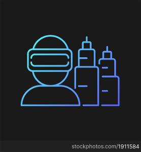 VR for project planning gradient vector icon for dark theme. Virtual reality simulation. Computer technology. Thin line color symbol. Modern style pictogram. Vector isolated outline drawing. VR for project planning gradient vector icon for dark theme