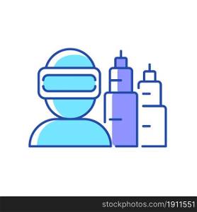 VR for project planning RGB color icon. Virtual reality simulation. Computer technology. Project management. Visualization system. Engineering. Isolated vector illustration. Simple filled line drawing. VR for project planning RGB color icon
