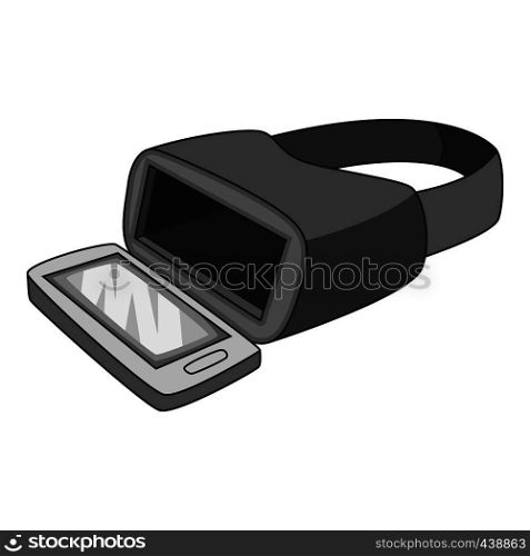 VR glasses for smartphone icon in monochrome style isolated on white background vector illustration. VR glasses for smartphone icon monochrome