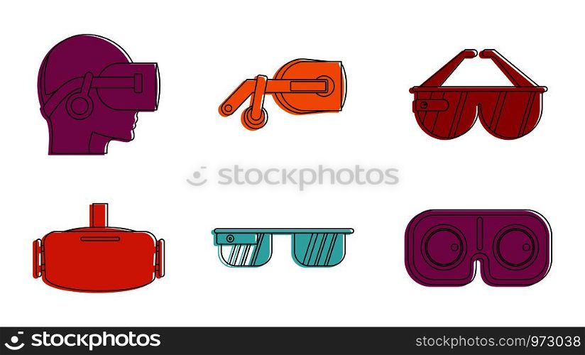 Vr glasses icon set. Color outline set of vr glasses vector icons for web design isolated on white background. Vr glasses icon set, color outline style