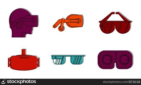 Vr glasses icon set. Color outline set of vr glasses vector icons for web design isolated on white background. Vr glasses icon set, color outline style