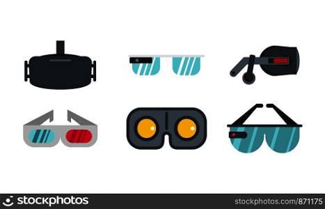 Vr glasses icon set. Flat set of vr glasses vector icons for web design isolated on white background. Vr glasses icon set, flat style