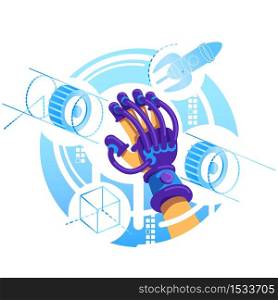 VR glove 2D vector web banner, poster. Device for interactive experience with AR flat object on cartoon background. Simulator for entertainment. Mixed reality equipment colorful scene. VR glove 2D vector web banner, poster