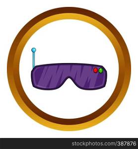 VR goggles vector icon in golden circle, cartoon style isolated on white background. VR goggles vector icon