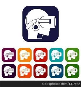 Vr headset icons set vector illustration in flat style In colors red, blue, green and other. Vr headset icons set flat