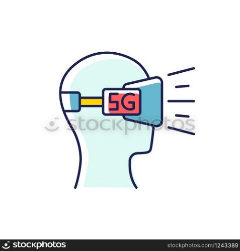 VR headset RGB color icon. Virtual reality glasses. 5G mobile cellular network. Wireless technology. Entertainment. Gaming, 3D experience. Isolated vector illustration