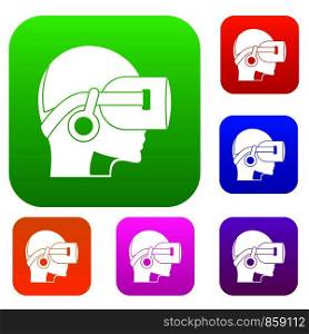Vr headset set icon color in flat style isolated on white. Collection sings vector illustration. Vr headset set color collection