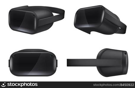 Vr helmet. Virtual reality cyber futuristic gadgets realistic illustrations electronic display for glasses digital game divices decent vector templates set. Futuristic helmet cyber for vr game. Vr helmet. Virtual reality cyber futuristic gadgets realistic illustrations electronic display for glasses digital game divices decent vector templates set