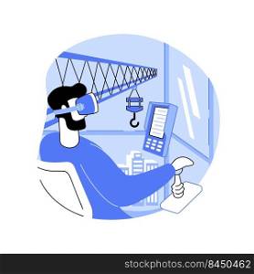 VR in construction isolated cartoon vector illustrations. Man with VR glasses deals with tower crane simulation, virtual and augmented reality, modern technology, 3D modeling vector cartoon.. VR in construction isolated cartoon vector illustrations.