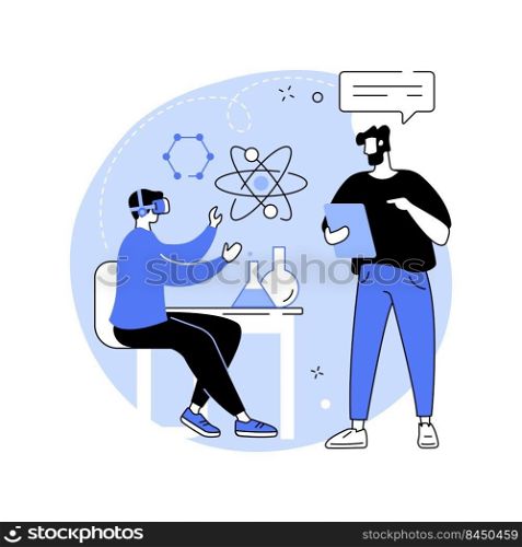 VR in education isolated cartoon vector illustrations. Student in VR glasses at lesson, virtual and augmented reality, educational process, modern technology, smart classes vector cartoon.. VR in education isolated cartoon vector illustrations.