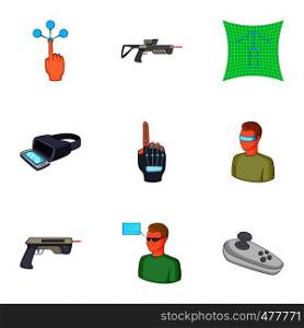 VR interface icons set. Cartoon set of 9 VR interface vector icons for web isolated on white background. VR interface icons set, cartoon style