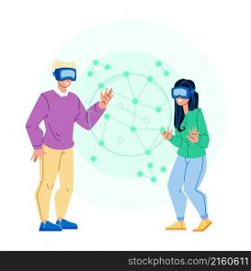 vr learning reality technology. digital future concept. education innovation character web flat cartoon illustration. vr learning vector