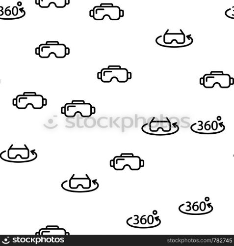 Vr Virtual Reality Glasses Seamless Pattern Vector. Vr Spectacles And 360 Degree View Sign Monochrome Texture Icons. Modern Media Video Technology Equipment Template Flat Illustration. Vr Virtual Reality Glasses Seamless Pattern Vector