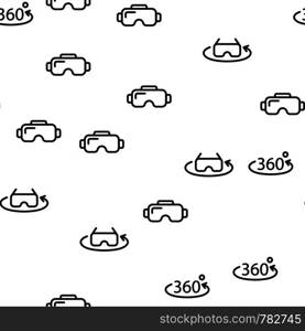 Vr Virtual Reality Glasses Seamless Pattern Vector. Vr Spectacles And 360 Degree View Sign Monochrome Texture Icons. Modern Media Video Technology Equipment Template Flat Illustration. Vr Virtual Reality Glasses Seamless Pattern Vector