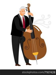 Vrtuoso contrabassist man, player jazz contrabass, performance play with bass. Vector illustration. Vrtuoso contrabassist man, player jazz contrabass vector