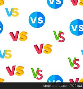 VS Abbreviation, Versus Vector Color Icons Seamless Pattern. VS Phrase In Comic Style Linear Symbols Pack. Letters In Speech Bubble. Confrontation, Fighting And Sports Competition Illustrations. VS Abbreviation, Versus Vector Seamless Pattern