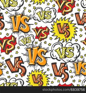 VS signs and stars seamless pattern. Colorful cartoon syle seamless pattern with VS confrontation signs and stars. Vector illustration
