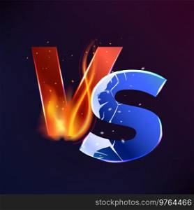 VS versus background, battle fight or game challenge and boxing sport vector sign. Sport match or competition team VS gamer league, versus of fire and ice for ch&ionship or MMA battle fight. VS versus background, battle fight, game challenge