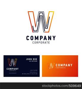 W company logo design with visiting card vector