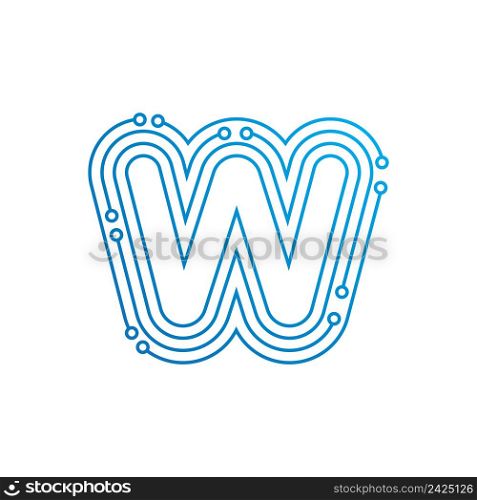W initial letter Circuit technology illustration logo vector template
