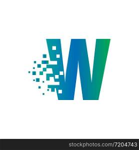 W Initial Letter Logo Design with Digital Pixels in Gradient Colors