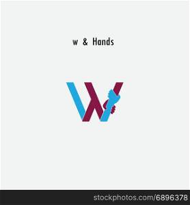 w- Letter abstract icon & hands logo design vector template.Business offer,partnership symbol.Hope,help concept.Support,teamwork sign.Corporate business & education logotype symbol.Vector illustration
