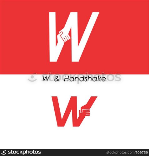 W - Letter abstract icon & hands logo design vector template.Teamwork and Partnership concept.Business offer and Deal symbol.Vector illustration