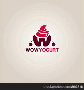W letter ice Cream logo, frozen yogurt vector illustration, cupcake icon design.