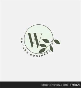 W Letter Logo Circle Nature Leaf, vector logo design concept botanical floral leaf with initial letter logo icon for nature business.