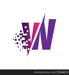 W Letter Logo Design with Digital Pixels in concept strokes