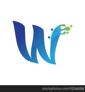 W letter logo design with water splash ripple template