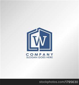 W letter logo, initial half negative space letter design for business, building and property style.