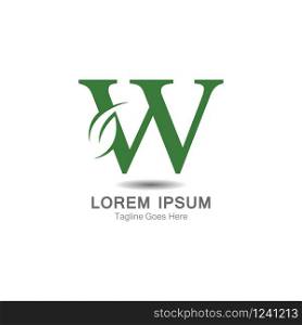W Letter logo with leaf concept template design