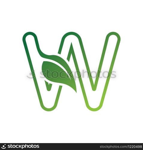 W Letter with leaf logo or symbol concept template design