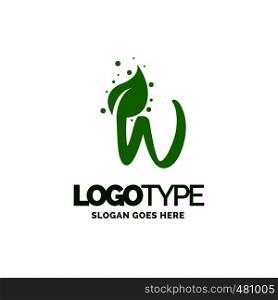 W logo with Leaf Element. Nature Leaf logo designs, Simple leaf logo symbol. Natural, eco food. Organic food badges in vector. Vector logos. Natural logos with leaves. Creative Green Natural Logo template.
