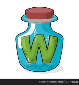 W magic bottle. Letter in bottle for laboratory and scientific research. Vector illustration.&#xA;