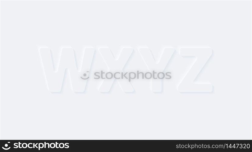 W X Y Z. Vector button letter of alphabet abc. Bright white gradient neumorphic effect character type icon. Internet gray symbol isolated on a background.