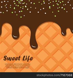 Wafer and chocolate vector background. Ice cream backdrop wafer texture, chocolate cream illustration. Wafer and chocolate vector background. Ice cream backdrop