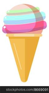 Waff≤co≠with ice cream ball in cartoon sty≤isolated on white background. Waff≤co≠with ice cream ball in cartoon sty≤