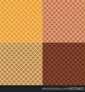 Waffle set pattern, ice cream cone vector texture, sweet dessert wafer background. Cartoon candy illustration