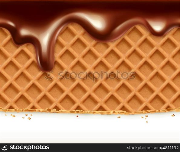 Waffles and chocolate, vector seamless horizontal pattern
