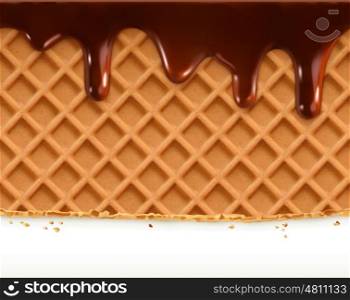 Waffles and chocolate, vector seamless horizontal pattern