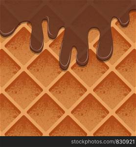 Waffles in chocolate. A realistic texture of the products. Place for your text. Waffles in chocolate. A realistic texture of the products