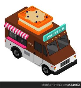 Waffles truck icon. Isometric of waffles truck vector icon for web design isolated on white background. Waffles truck icon, isometric style