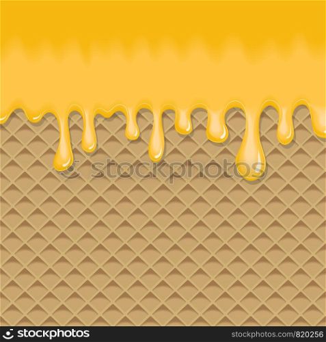 Waffles with dripping honey. EPS10 vector illustration