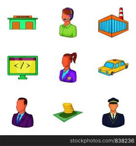 Wage-earner icons set. Cartoon set of 9 wage-earner vector icons for web isolated on white background. Wage-earner icons set, cartoon style
