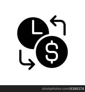 Wages black glyph icon. Hourly earnings. Employee monetary compensation. Overtime pay. Compensatory payment. Silhouette symbol on white space. Solid pictogram. Vector isolated illustration. Wages black glyph icon